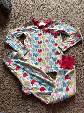 B49 5t Hanna Andersson Tulip Print Long Sleeve Pajama Set - Pink, Blue & Yellow